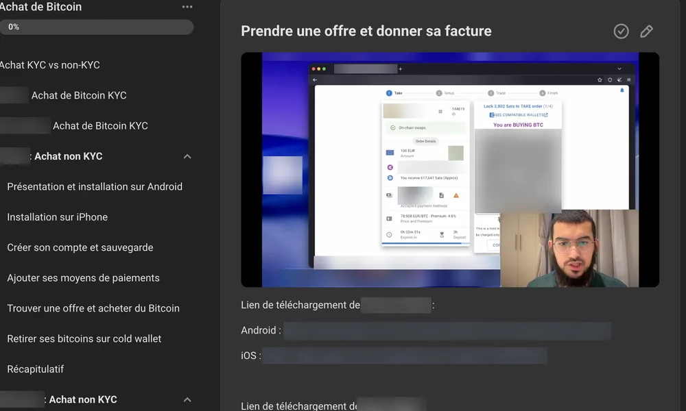 Une leçon vidéo de la formation, avec le sommaire du module à gauche